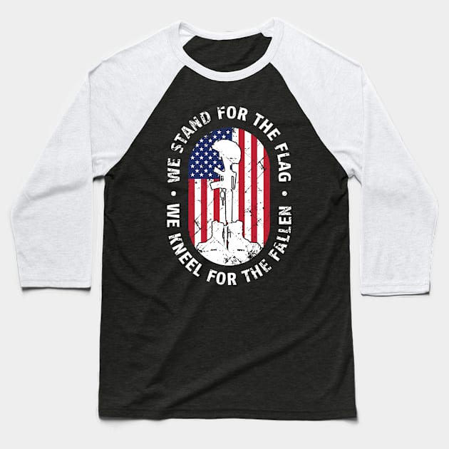 We Stand For The Flag We Kneel For The Fallen Women Men Gift Baseball T-Shirt by teeleoshirts
